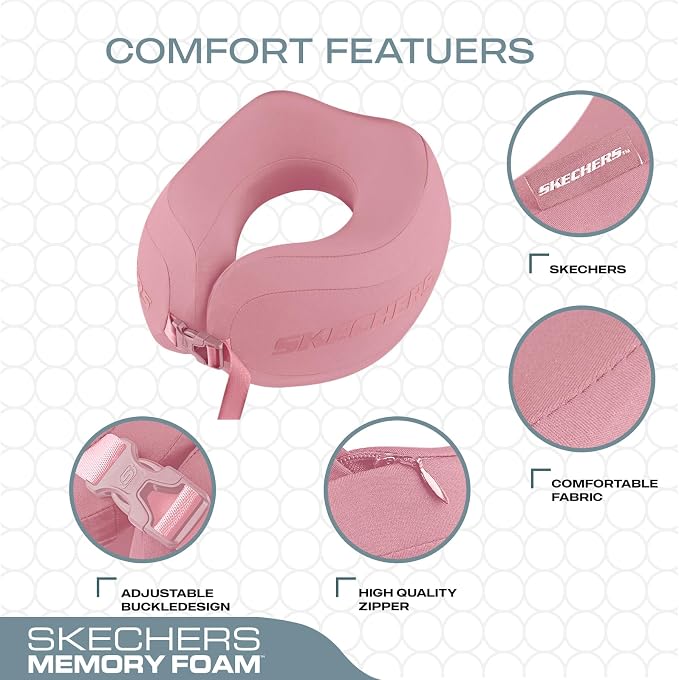 Skechers Neck Pillow for Traveling,Memory Foam Travel Neck Pillow for Airplane Travel Pillow for Flight Headrest Sleep, Portable Plane Accessories,Pink - Image 3