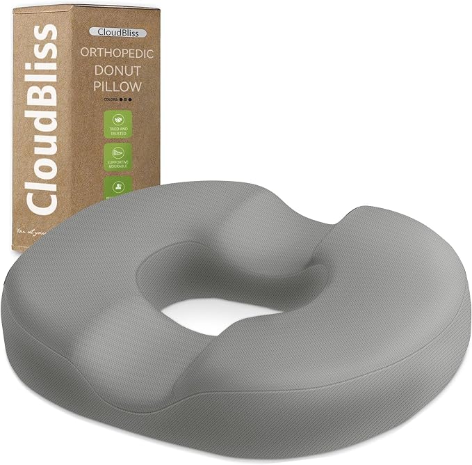 CloudBliss Donut Pillow Stadium Seat Cushion for Tailbone Pain Relief and Hemorrhoids, Memory Foam Seat Chair Cushion, Portable Seat Cushions for Bleachers, Car, Home & Office by CloudBliss