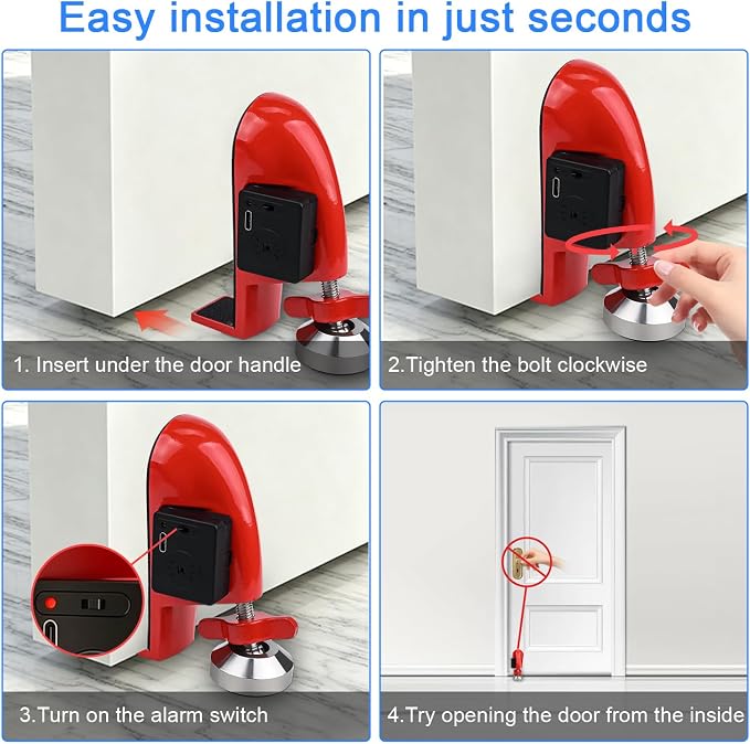 Portable Alarm Door Stopper, Rechargeable Door Jammer, Anti Theft Blocker for Hotel Room & Apartment Safety, Easy Installation Travel - Image 8