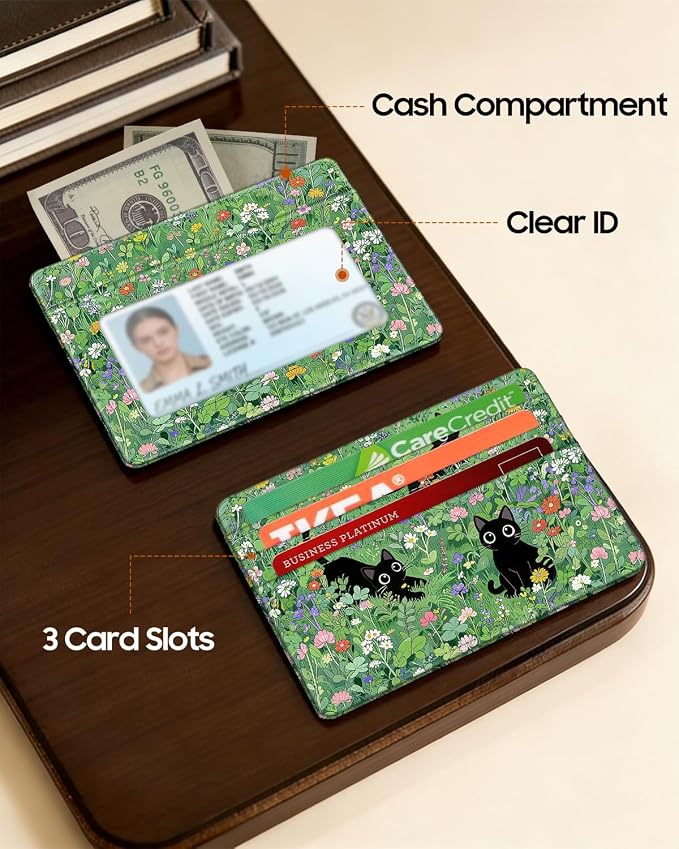 FINTIE Slim Minimalist Front Pocket Wallet RFID Blocking Credit Card Holder | Card Cases with ID Window for Men Women, cat - Image 4