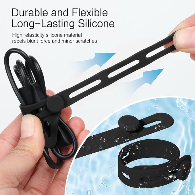 Donruby 24Pcs Silicone Cable Ties - Reusable & Washable with Locking Buckles, Adjustable Fastening Cable Management Straps, Multi-Purpose High Elasticity Cord Organizer (Black) - Image 4