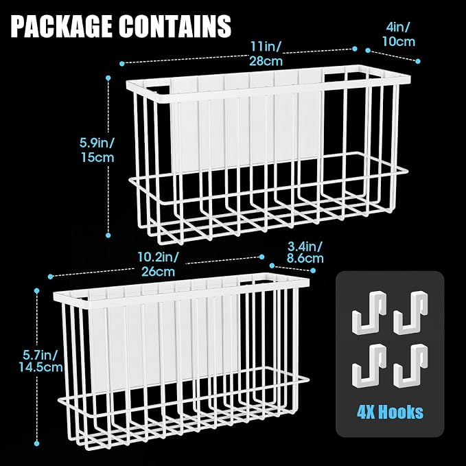 NiHome Magnetic Basket Organizer, Dryer Ball Holder, 2 Pack, White | Hold Up to 14 Lbs, Fits Fridge or Any Metal Surface, No Drill Install, Saves Space for Home or Office, Medium & Small - Image 7