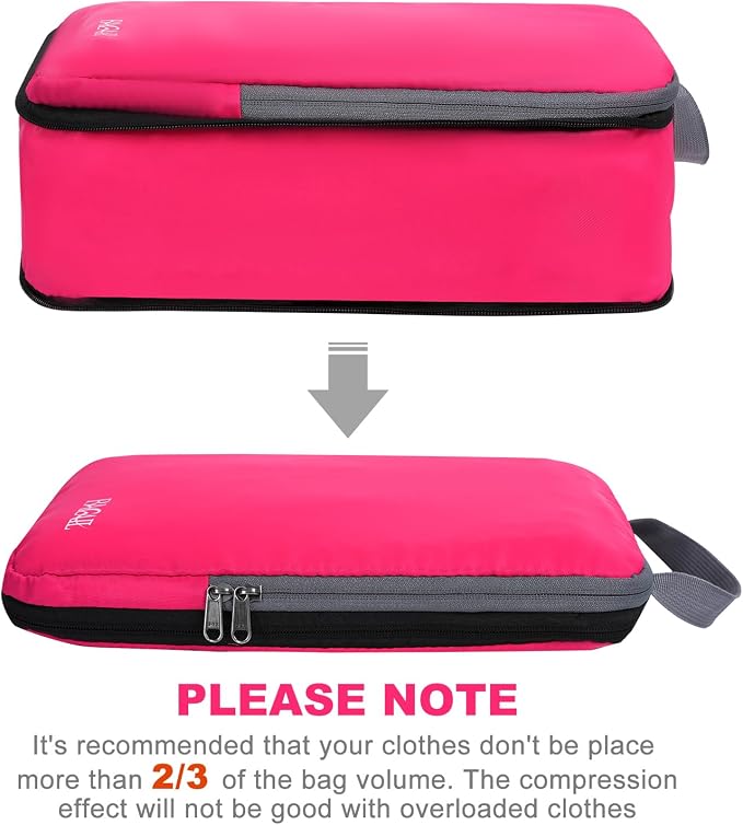 BAGAIL 4 Set/6 Set/8 Set Compression Packing Cubes Travel Accessories Expandable Packing Organizers (Cloth Pattern, 4-Fuchsia) - Image 3
