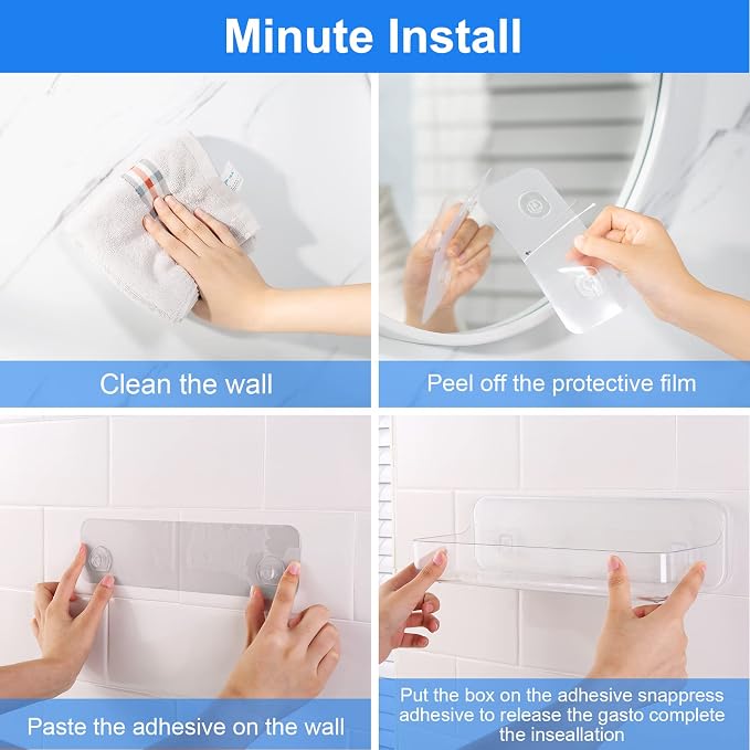 Acrylic Wall Mounted Shower Caddy, Large, Adhesive Bathroom Shelves | 4D" x 12.8"W x 3.3"H, No Drilling Acrylic Shelf, Adhesive Shelf, Bathroom Shelves with Adhesives for Bathroom, Kitchen - Image 5