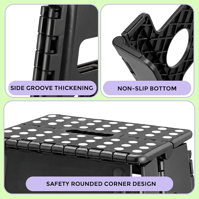 Dyforce Folding Step Stool 13 Inch,300lbs Foldable Stool for Adults & Kids | Stepping Stool Black,Non-Slip Plastic Compact Foot Stool with Carry Handle,Lightweight for Bathroom Kitchen Bedroom Garden - Image 3