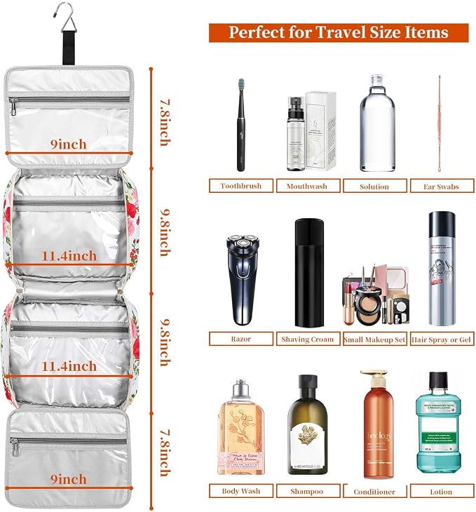 Hanging Travel Toiletry Bag,Large Capacity Cosmetic Travel Toiletry Organizer for Women with 4 Compartments & 1 Sturdy Hook,Perfect for Travel/Daily Use/Christmas - Image 4