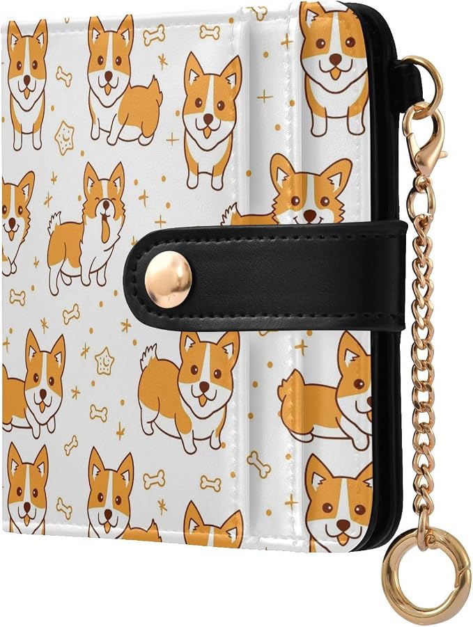 Vector Art Cute Corgi Women's Wallets RFID Blocking,Credit Card Holder Bifold Wallet,Slim Card Cases,PU Leather Travel Wallet for men Girls by visesunny
