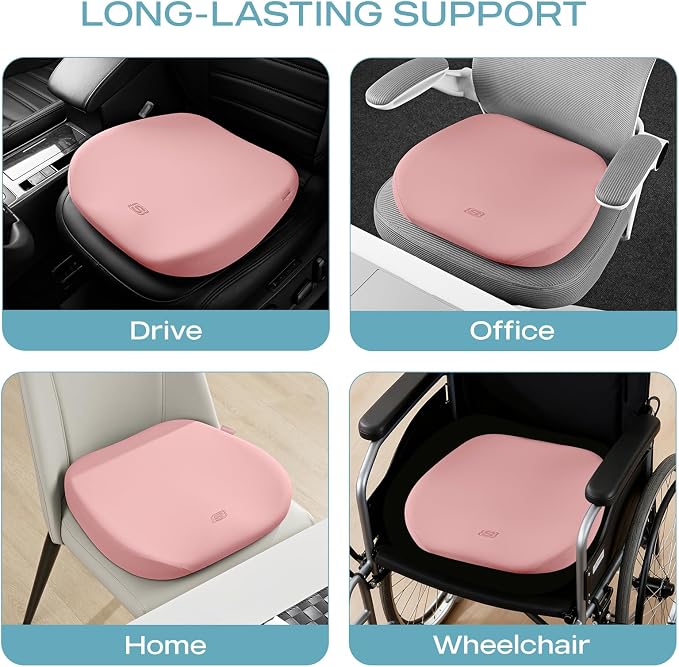 Skechers Seat Cushion Premium Gel & Memory Foam-Office Chair Cushion for Tailbone Pain Relief,Butt Pillow for Office Chair,Car seat Cushion,Long Sitting Office Workers,and Car Drivers,Pink - Image 7