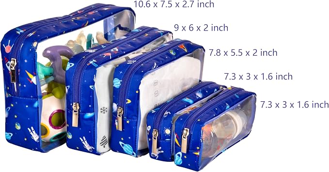 Remobia Hicol TSA Approved 5-Piece Diaper Bag Organizer Pouch Set Clear Waterproof TPU Kids Toiletry Storage Set Travel Packing Clutch Cube Bags for Baby Nursing(Astronaut) - Image 2