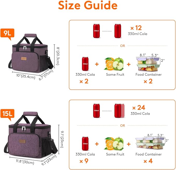 Lifewit Medium Lunch Bag, Insulated Lunch Box, Soft Cooler Cooling Tote for Adult Men Women, Purple 12-Can (9L) - Image 5