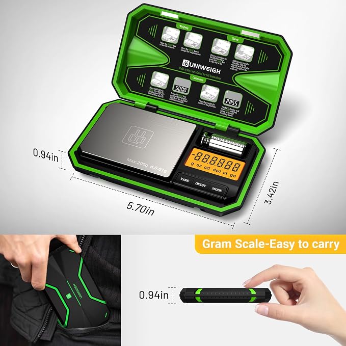 Digital Pocket Scale 200g/0.01g, Digital Scale Grams Precision | Jewelry Scale,Coins Scale with 50g Cal Weights for Powder,small items,Tea,Jewelry,Coins (Battery Included)-Fluorescent Green - Image 5