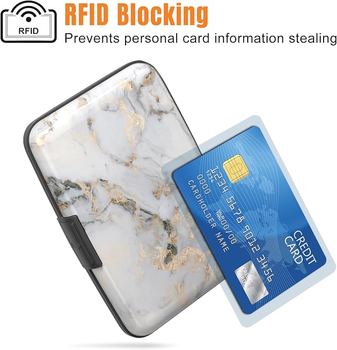 Rimilak Aluminuml Credit Card Holder,White Mable | Mini Credit Card Wallet RFID Blocking Slim Metal Hard Case for Women Men - Image 2