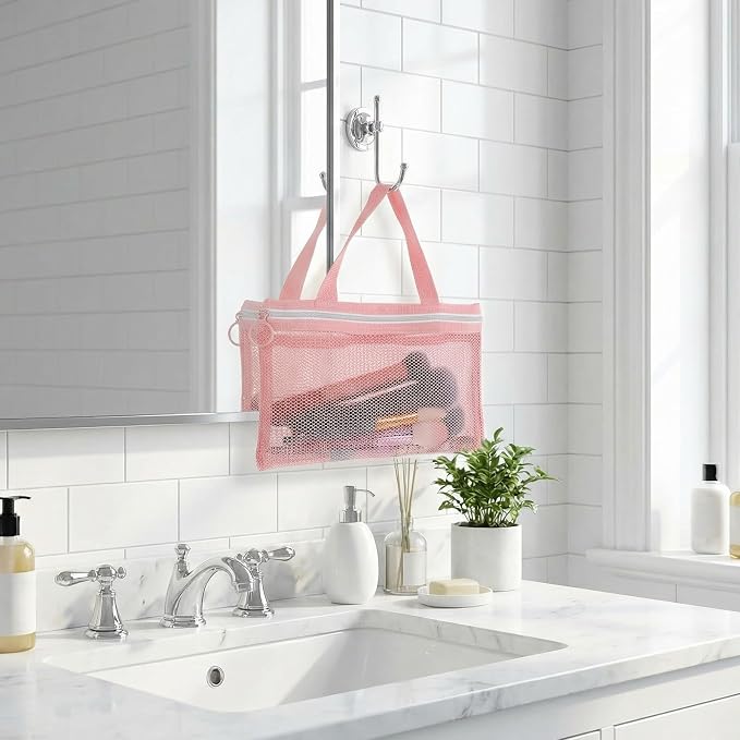 2 Pcs Toothbrush Pouch, Mini Travel Toiletry Bags for Men and Women Portable Square Mesh Storage Bags with Zipper Travel Accessories for Home Office Supplies (Pink and Black) - Image 4