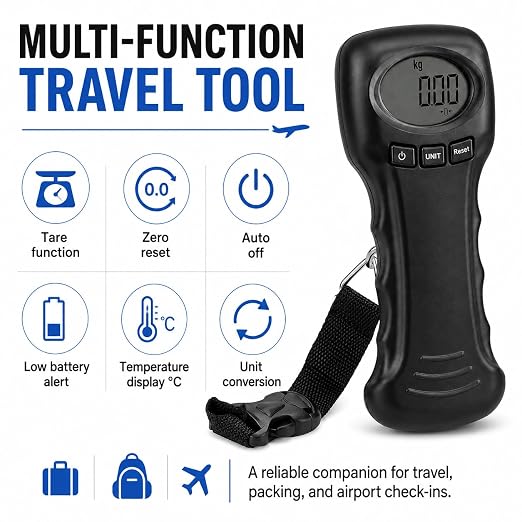 Digital Luggage Scale 50kg 110lb ABS Portable Travel Baggage Scale Anti Slip Handle Auto Lock LCD Display Hanging Luggage Scale with Manual for Travel Suitcase Airport - Image 5