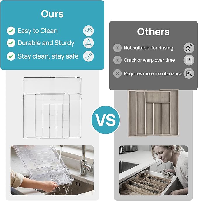 Vtopmart Expandable Silverware Organizer, Kitchen Drawer Tray, 6-9 Slots | Adjustable Flatware Organizer Expands to Fit Drawers, Organize Spoons, Forks, Knives and Kitchen Utensils with Easy Access - Image 7