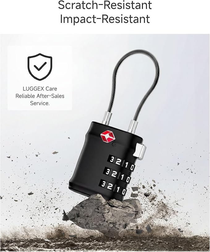 LUGGEX 4 Pack TSA Locks for Luggage, Luggage Locks TSA Approved | Suitcase Locks in Gift Box, Ultra-Light 33g Combination Cable Locks, Easy-Read Dials for Suitcase Backpack Gym, Gun Black - Image 3