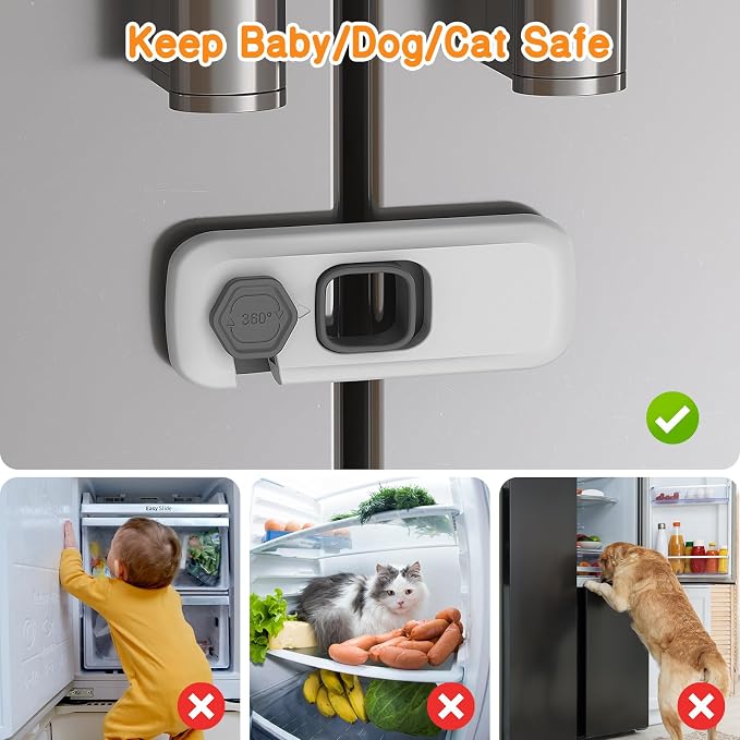 Baby Proofing Fridge Locks for Kids, 5 Pack Pet&Child Safety Refrigerator Lock for Kids, Child Proof Freezer Lock for Residential Garage Fridge or Camper RV Refrigerator, Child Fridge Door Latch, Gray - Image 2
