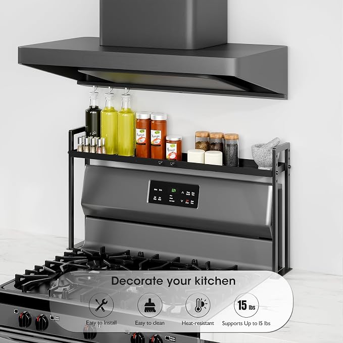 Bumusty Adjustable Stove Top Shelf, 4-Level Spice Rack, Black | Adjustable width and height use vertical space to keep spices organized above stoves or on kitchen counters - Image 5