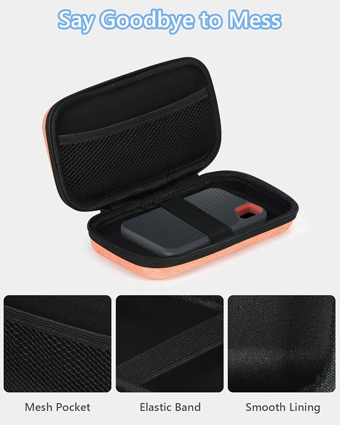 Small Carrying Case, Travel Case, Electronic Accessories Organizer | for Sandisk, Samsung SSD, Earbuds, Cable, Hard Disk, MP3 Player，Portable Storage Pouch Bag , Shockproof,Light-Orange - Image 5