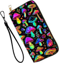 Women's RFID Blocking PU Leather Zip-Around Wallet, Large Capacity Clutch with Phone Holder, Travel Purse & Card Organizer with Removable Wristlet,Cute Colorful Mushroom by Unknown