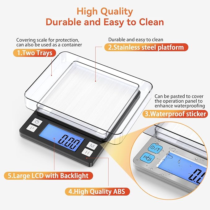 BOMATA 0.01g Small Digital Gram Scale, Upgraded 1kg Jewelry Scale | USB Rechargeable, Larger Display, Hold Function, High Precision, Grams and Ounces for Herb, Coin, Powder,Yeast, Kitchen Black - Image 6