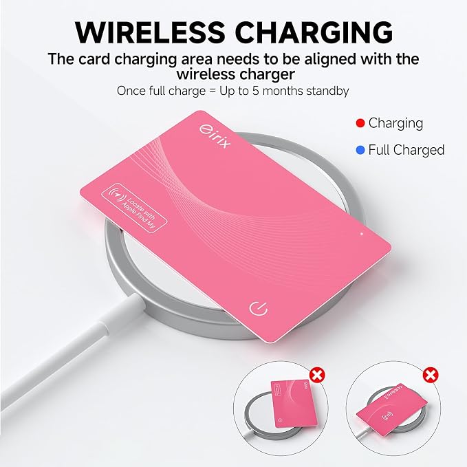 2026 [Apple MFi Certified] (iOS Only) Wallet Tracker Card, Rechargeable Thin Finder, Works with Apple Find My (iOS Only), Item Locator for Luggage Tags, Passports, Phone (Pink, 1) - Image 8