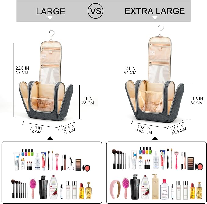Hanging Toiletry Bag for Women & Men, Cruise Ship Travel Essentials, Holds Full Size Shampoo, with Dry and Wet Separation Cosmetic Bag, Makeup Organizer Bag, Bathroom Water-resistant Bag, Grey - Image 8