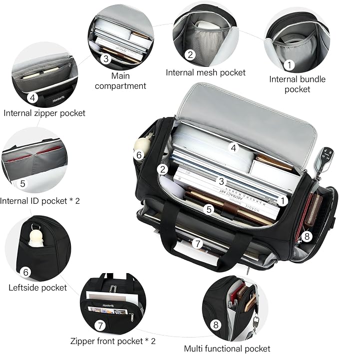 Hanke Small Underseat Carry On Luggage Bags for Travel with 10 Pockets. | Airline Approved Foldable Personal Bag w/ Luggage Sleeve; Tote Duffle & Bento Bag, Flight Attendant Weekender for Men & Women - Image 3