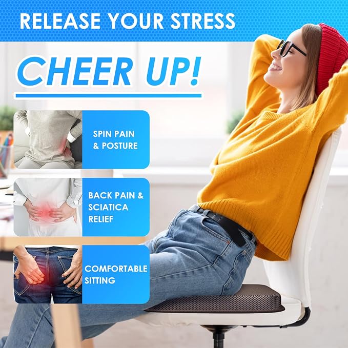 WISIMMALL Gel Seat Cushion Portable Massage Travel Cushions, 14.5" x 10.5" Thick Foldable Seat Cushion for Car Office Chair Wheelchair Hip, Coccyx, Sciatica, Pressure Sores Tailbone Pain Relief - Image 7