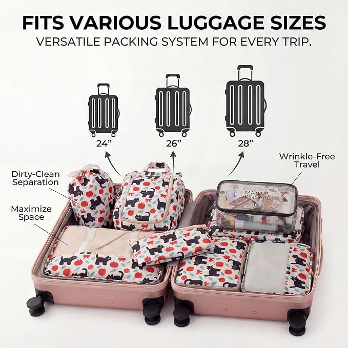 8 Set Packing Cubes for Travel with Clear Toiletry Bag, Durable Luggage Packing Organizers, Carry-On Accessories, TSA Approved See-Through Cubes, Space-Saving Storage Bags, Gifts for Women - Image 5