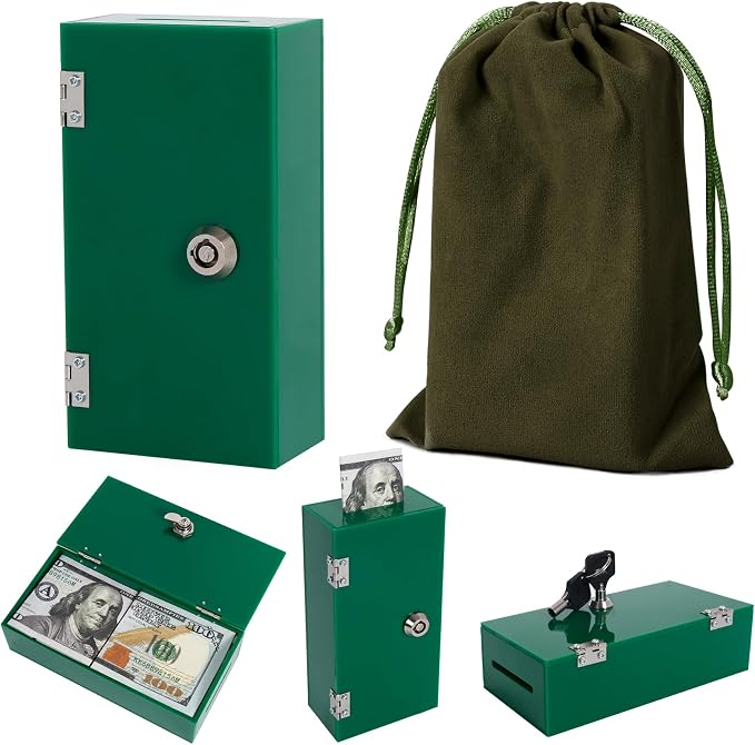 Acrylic Cash Box for Gambler Pocket Size,Winners Bank with 2 Keys Storage Bag, Compact Portable Secure Money Organizer Safe Lock Box for Casino, Control Gambler,Green,1 Pack, Christmas Gift for Men by ClarityCraze