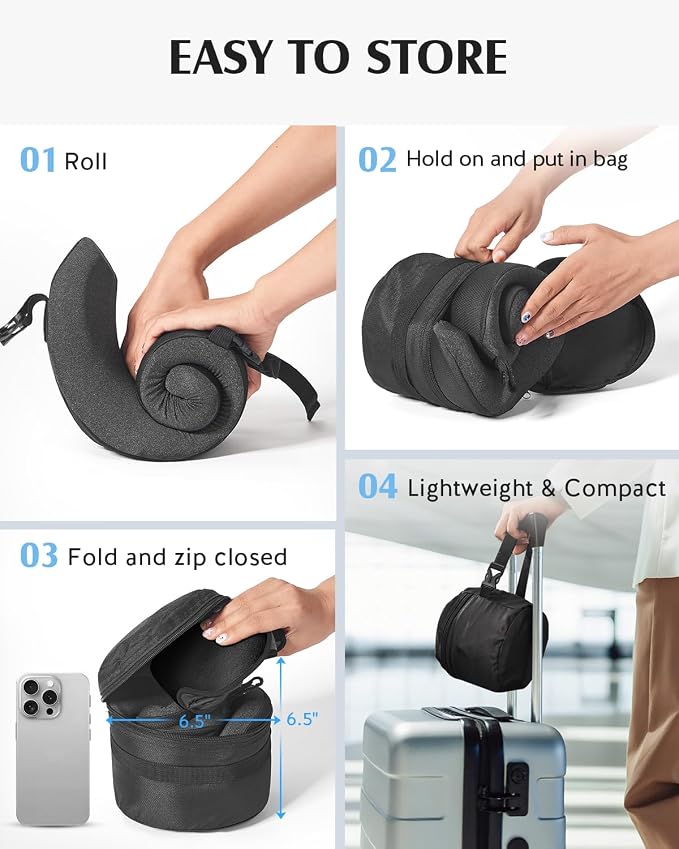 YFONG Travel Pillow with Head Support & Sleep Mask for Long Flights, Black | Patented 360° Support System, Prevents Bobbing, Airplane Head Strap, 3D Eye Mask, Memory Foam Neck Pillow, Travel Essential - Image 8
