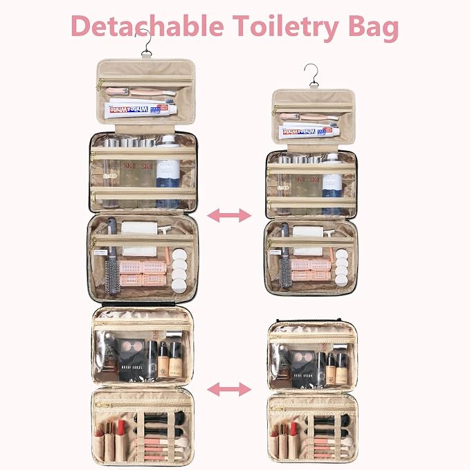 Detachable Travel Toiletry Bag for Women - Large Toiletry Bags for Traveling Women - Hanging Makeup Cosmetic Bag, Organizer for Travel Accessories Cruise Essential - Travel Size Toiletries - Image 2