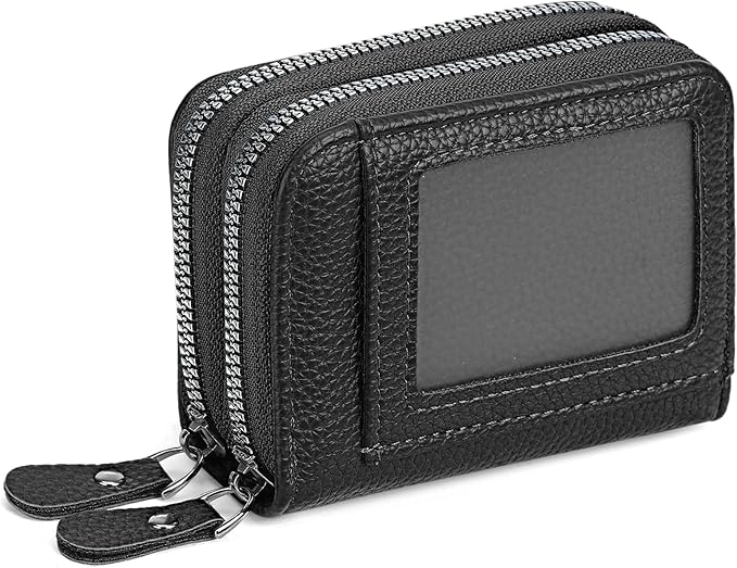 RNIEGA Credit Card Holder Wallet RFID Blocking Leather Small Wallet for Women Double Zipper Wallet with ID Window - Image 6
