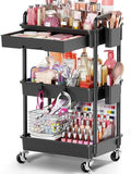 Goovilla Rolling Makeup Organizer Cart with Removable Drawer, 3 Tier Black | Stable Floor Skincare Storage Cart for Vanity, Cosmetic Display, Nail Polish, Perfume, Hair Stuff, Beauty, Bathroom(Plastic) by Goovilla