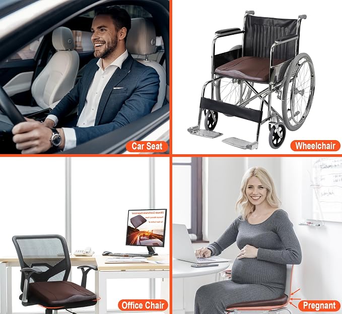 Lofty Aim Car Seat Cushion, Memory Foam Car Seat Cushions for Long Driving | Driver Seat Cushion Adds Height, Auto Seat Pillow for Sciatica Pain Relief, Butt Cushion for Car, Truck, PU Leather Brown - Image 5