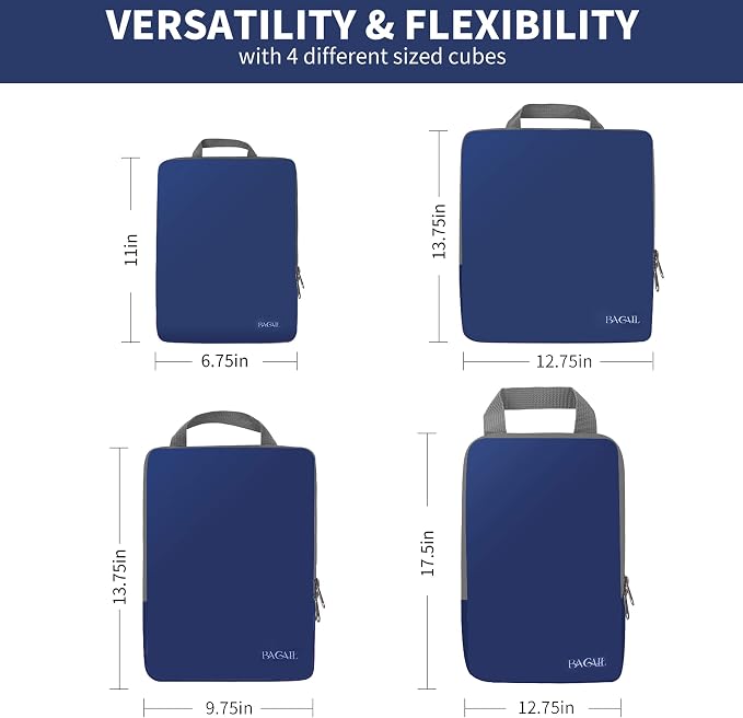 BAGAIL 4 Set/6 Set/8 Set Compression Packing Cubes Travel Accessories Expandable Packing Organizers (Cloth Pattern, 4-Navy) - Image 2