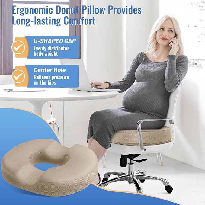 CloudBliss Donut Pillow Stadium Seat Cushion for Tailbone Pain Relief and Hemorrhoids, Memory Foam Seat Chair Cushion, Portable Seat Cushions for Bleachers, Car, Home & Office - Image 3