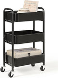 SunnyPoint 3-Tier Delicate Compact Rolling Metal Storage Organizer - Mobile Utility Cart Kitchen/Under Desk Cart with Caster Wheels - BLK (15.35" X 10.24" X 26.8"H) by SunnyPoint