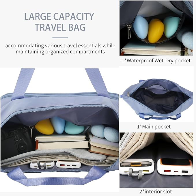 VOOWO Rolling Duffle Bag with Wheels, Expandable Foldable Duffle Bag for Travel, Rolling Under Seat Luggage Carry on Duffel Bags, Wheeled Travel Duffel Weekend Bags, Capacity 18L to 30L (Blue) - Image 3