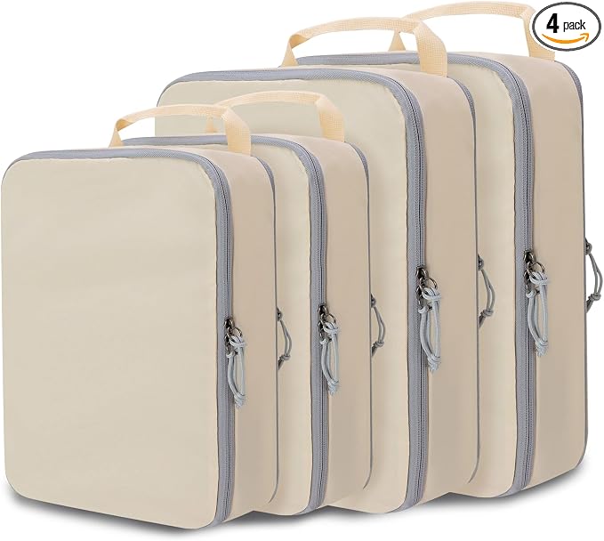 Compression Packing Cubes for Travel Packing Organizers, Beige, 2L+2XL | Expandable Travel Cubes for Packing Suitcase Organizer Bags Compression Bags for Travel Accessories by CALACH
