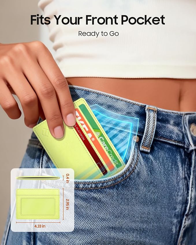 FINTIE Slim Minimalist Front Pocket Wallet RFID Blocking Credit Card Holder | Card Cases with ID Window for Men Women, Citrus - Image 2