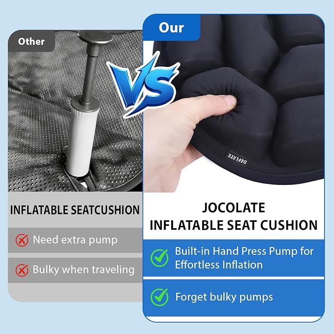 Inflatable Seat Cushion, Pressure Relief Airplane Seat Cushion for Long Flights Without Air Pump, Portable Car Seat Cushions,Office Chair Wheelchair Cushions Relief Discomfort in Coccyx&Buttock - Image 4
