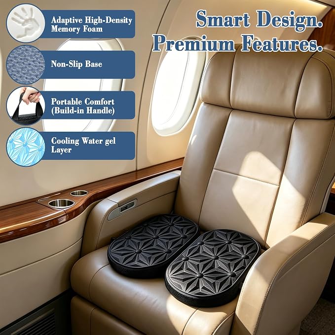 Cooling Gel Enhanced Memory Foam Seat Cushion, Desk Chair Seat Cushion, Office Chair Cushions, Foldable Portable, Back Sciatica Coccyx Tailbone Pain Relief, Driving Car Airplane Wheelchair Bleachers - Image 3