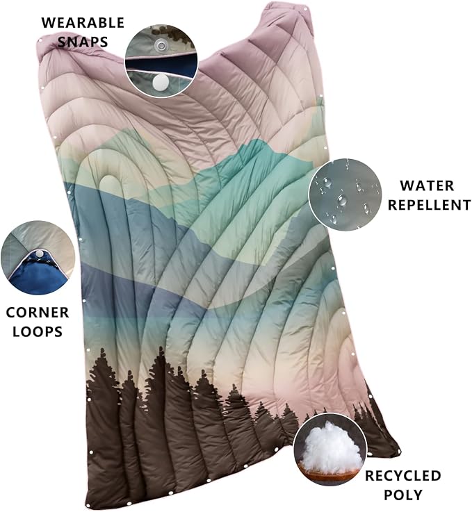 Puffy Camping Blanket,Large Camp Blanket Outdoor Camping Quilt Waterproof | Lightweight Printed Warm Packable Down Alternative Blanket for Camping,Traveling, Stadium, Hiking, Picnics - Image 3