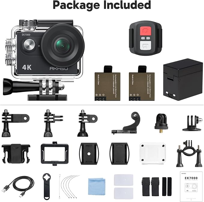 AKASO EK7000 4K30fps Action Camera with 128GB MicroSDXC U3 Memory Card Accessories Kit Bundle Ultra HD 131FT Waterproof Camera EIS WiFi Remote Control 4X Zoom Underwater Camera - Image 8