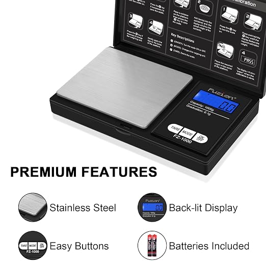 Fuzion Digital Pocket Gram Scale - 1000g/0.1g Small Food Scale Portable | Easy of Use, LCD Display, Tare Function, 6 Modes Ounces Grains, Batteries Included, Travel Food Scale - Image 3