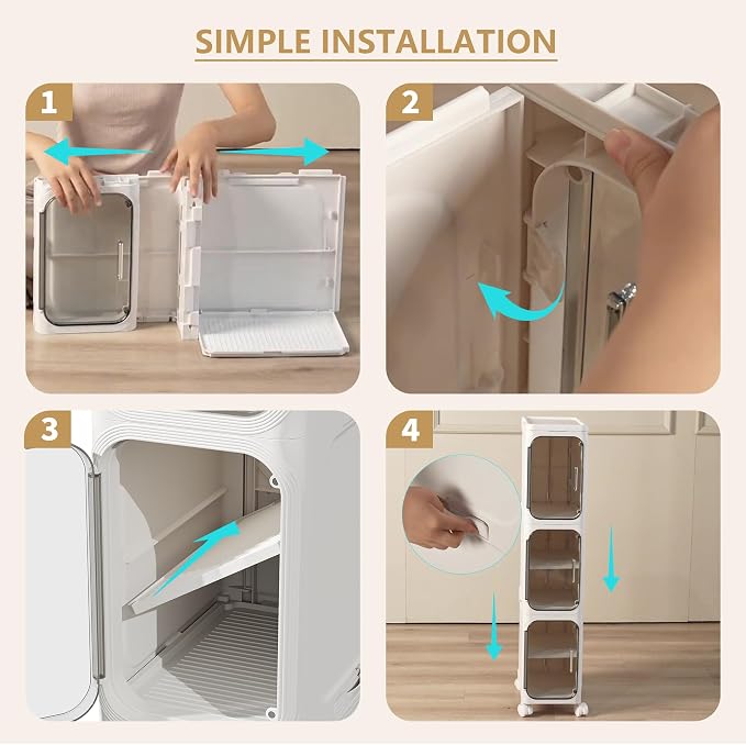 Narrow Slim Bathroom Storage Cabinet with Wheels, 4-Tier White | Tool Free Assembly, Adjustable Shelves, Fits for Narrow Spaces, Reinforced Stability, Magnetic Clear Door - Image 7