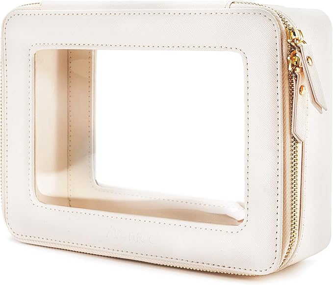Aveniee Clear Makeup Bag Organizer, Travel Toiletry Bag Cosmetic Case for Women, Make Up Skincare Pouch Car Organizer Bag with Zippers for Essentials,White,Medium Classic by Aveniee