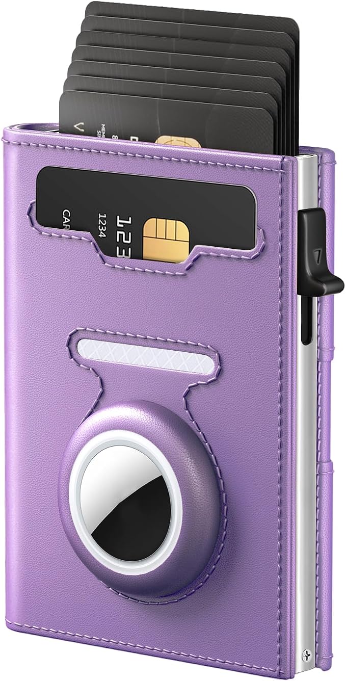 RFID Wallet for Women with AirTag Holder - Slim Small Trifold Wallets Anti-Theft Pop up Card Holder for Air Tag, Front Pocket, Minimalist, Premium Leather, Ultra Thin, ID Window, Cash Slot by vastscenery